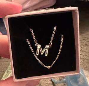 POXTEX Layered Letter M Necklace Initial Gold Tone